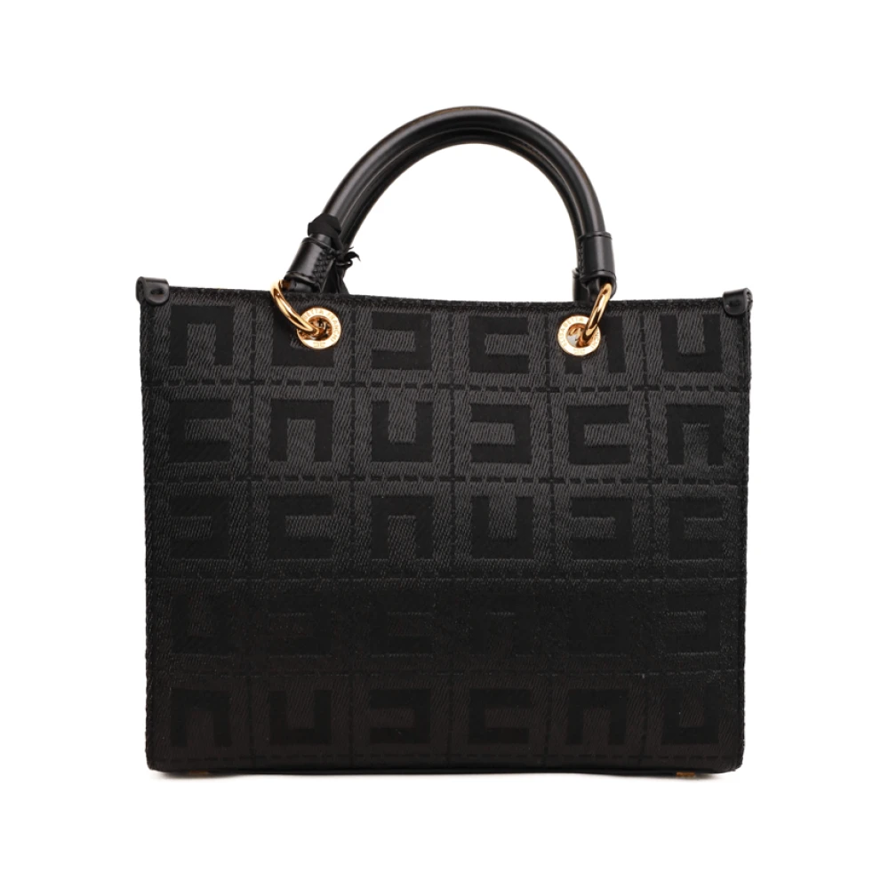 Elisabetta Franchi Zwarte Jacquard Shopper Tas met Gouden Bedels Black Dames
