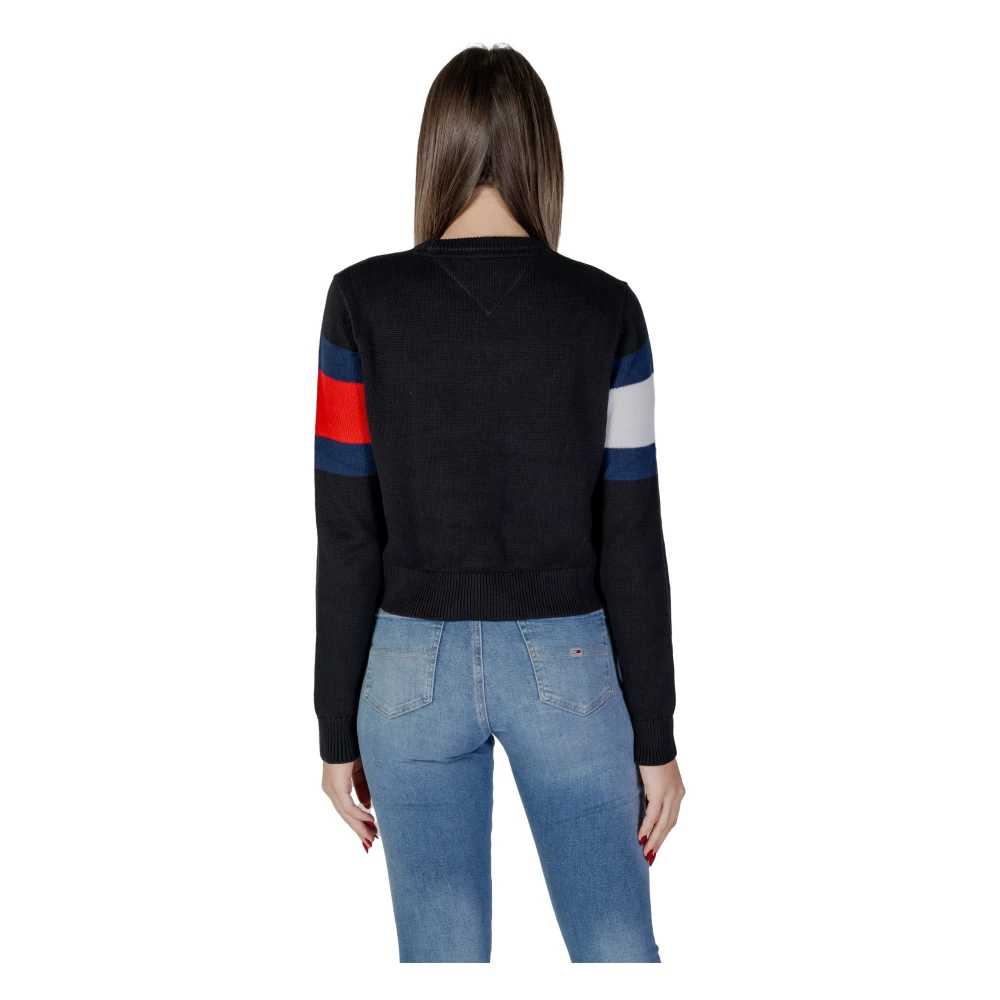 Tommy Jeans Zwart Katoenen Gebreide Trui Lange Mouw Ronde Hals Black Dames