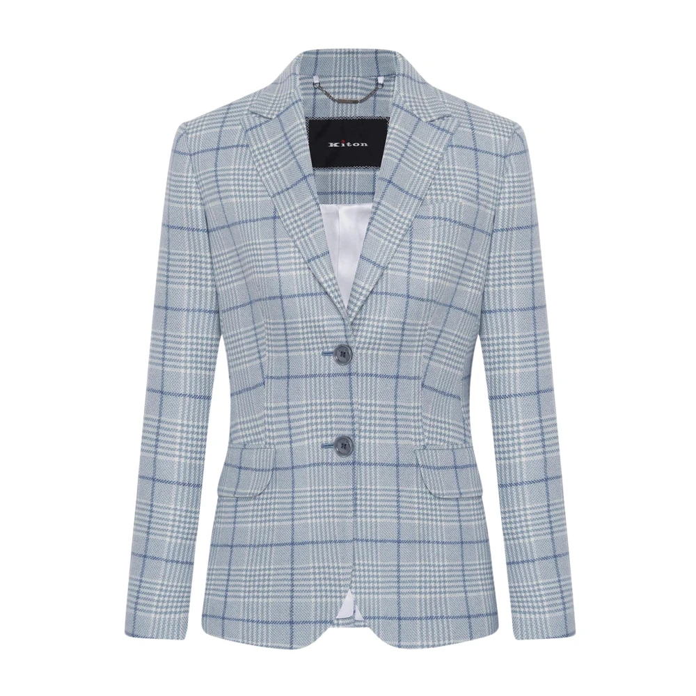 Kiton Geruite Cashmere Blazer Blue Dames