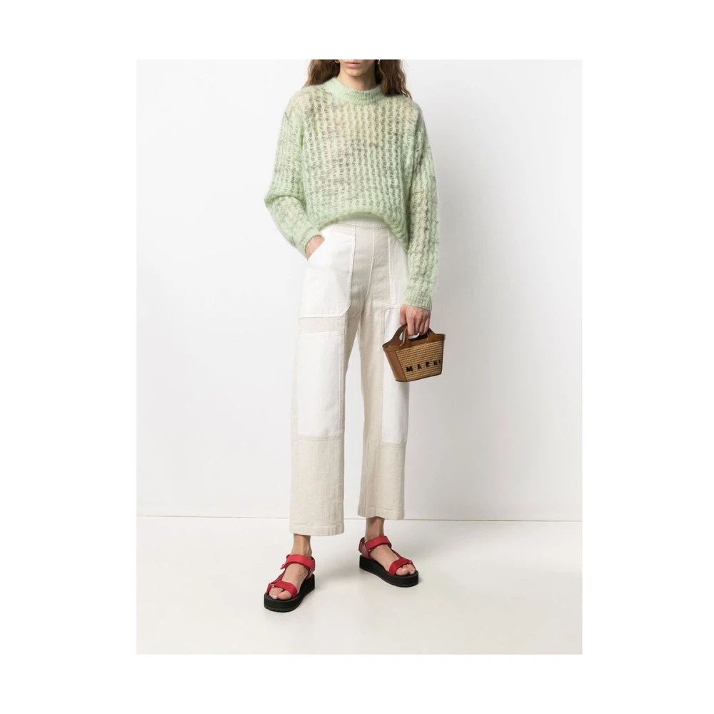 Marni Geborduurd Logo Raffia Handtas Brown Dames