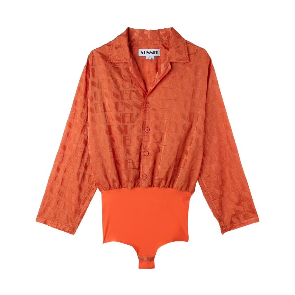 Sunnei Oranje Body Shirt met Logo Print Orange Dames