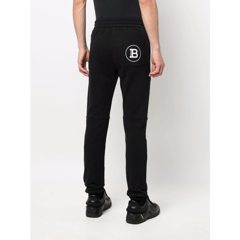 Balmain Zwarte katoenen sweatpants met logo print Black Heren