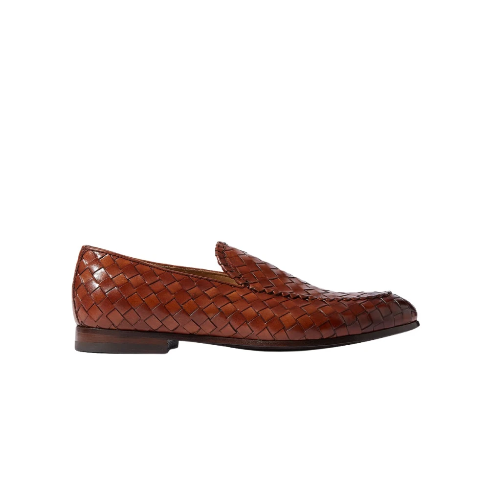 Scarosso Brun Handgjorda Vävd Cognac Läder Loafers