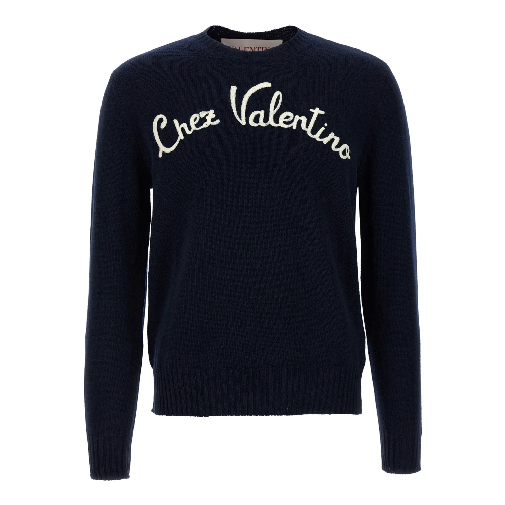 Valentino Garavani Men's Blue Round-Neck Knitwear, Xl, Chez Valentino Jumper