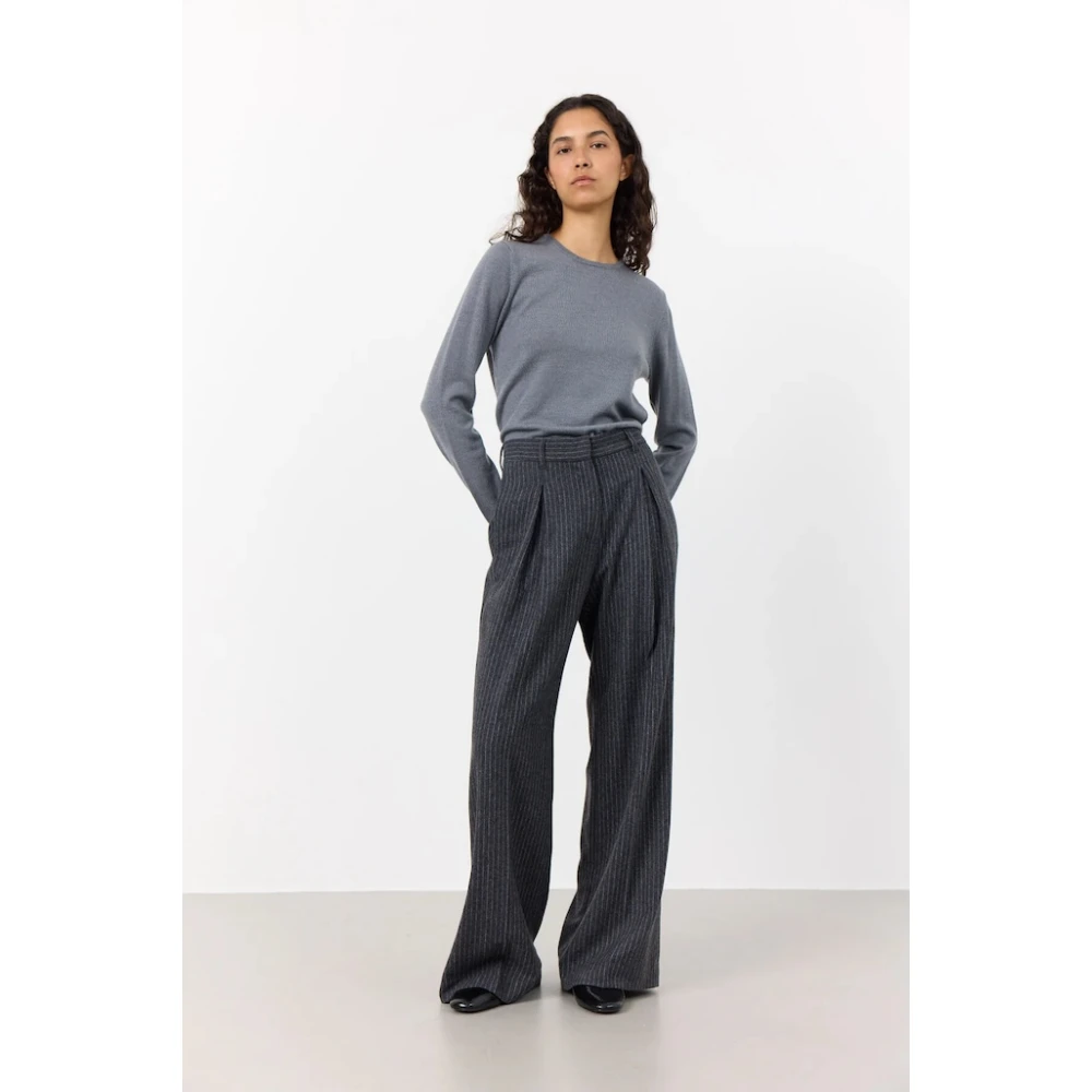 Levete Room Hoge taille wollen pantalon met strepen Gray Dames
