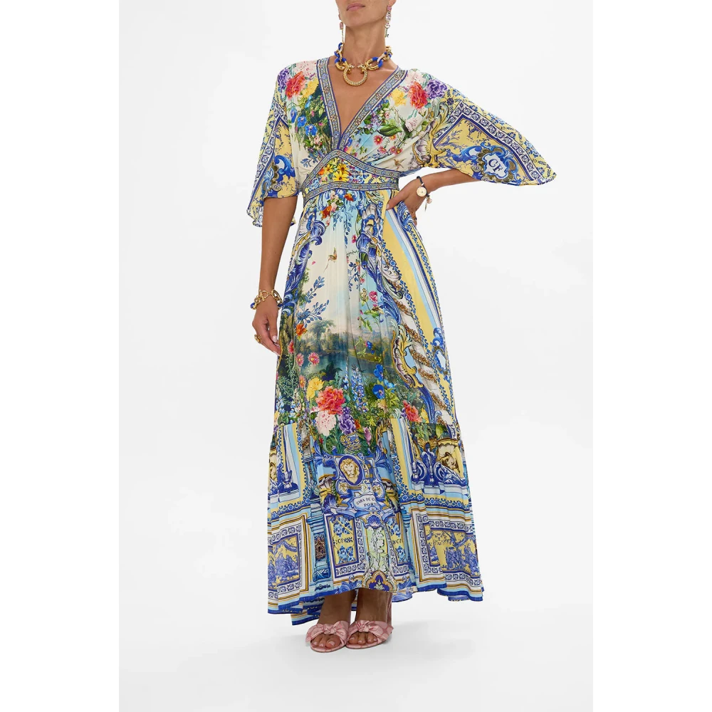 Camilla Zijden jurk met zoom ruche Multicolor Dames