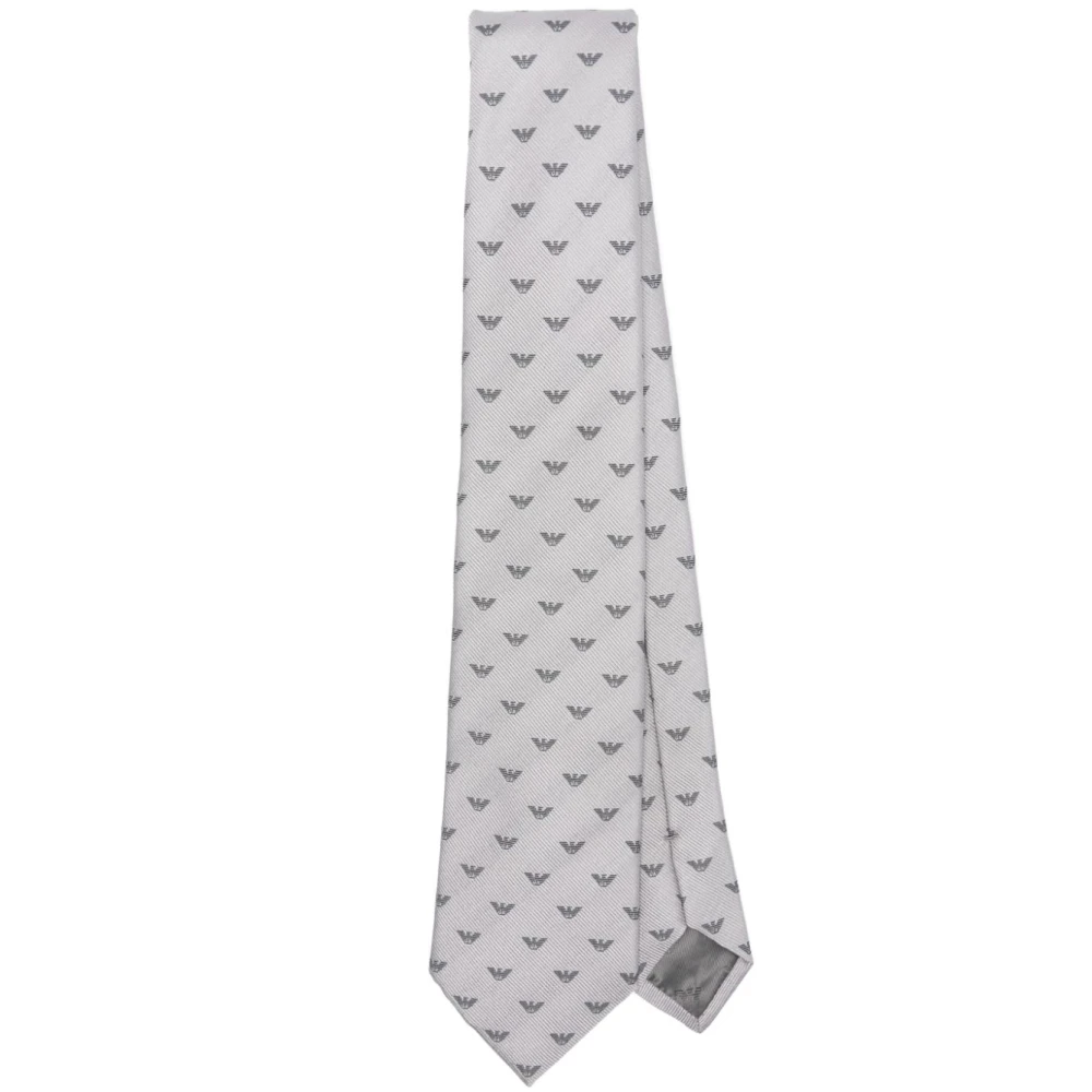 Emporio Armani Grijze Zijden Jacquard Logo Stropdas Gray Heren