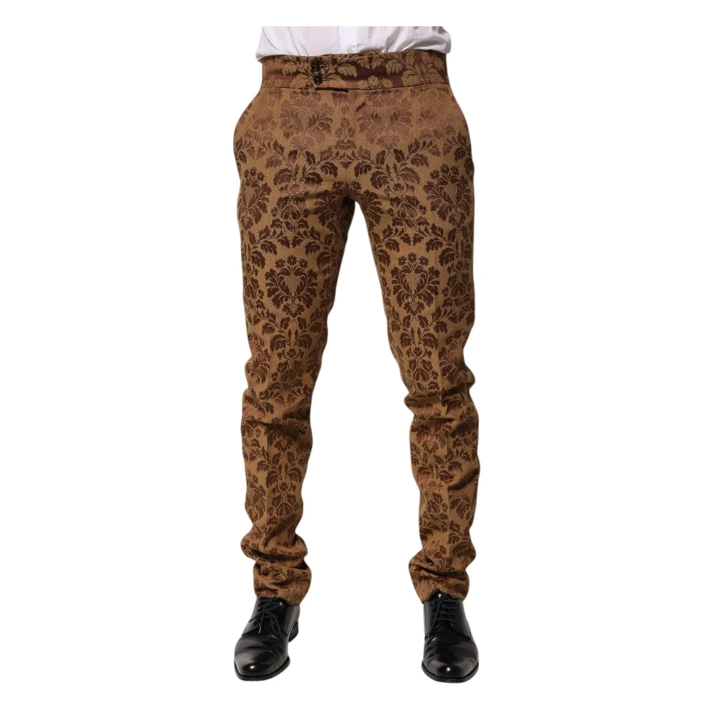 Dolce & Gabbana Men's Brown Floral Jacquard Pants