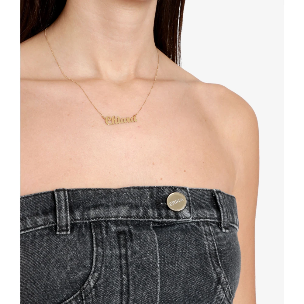 Erika Cavallini Cristel Denim Top met Gegraveerd Logo Gray Dames