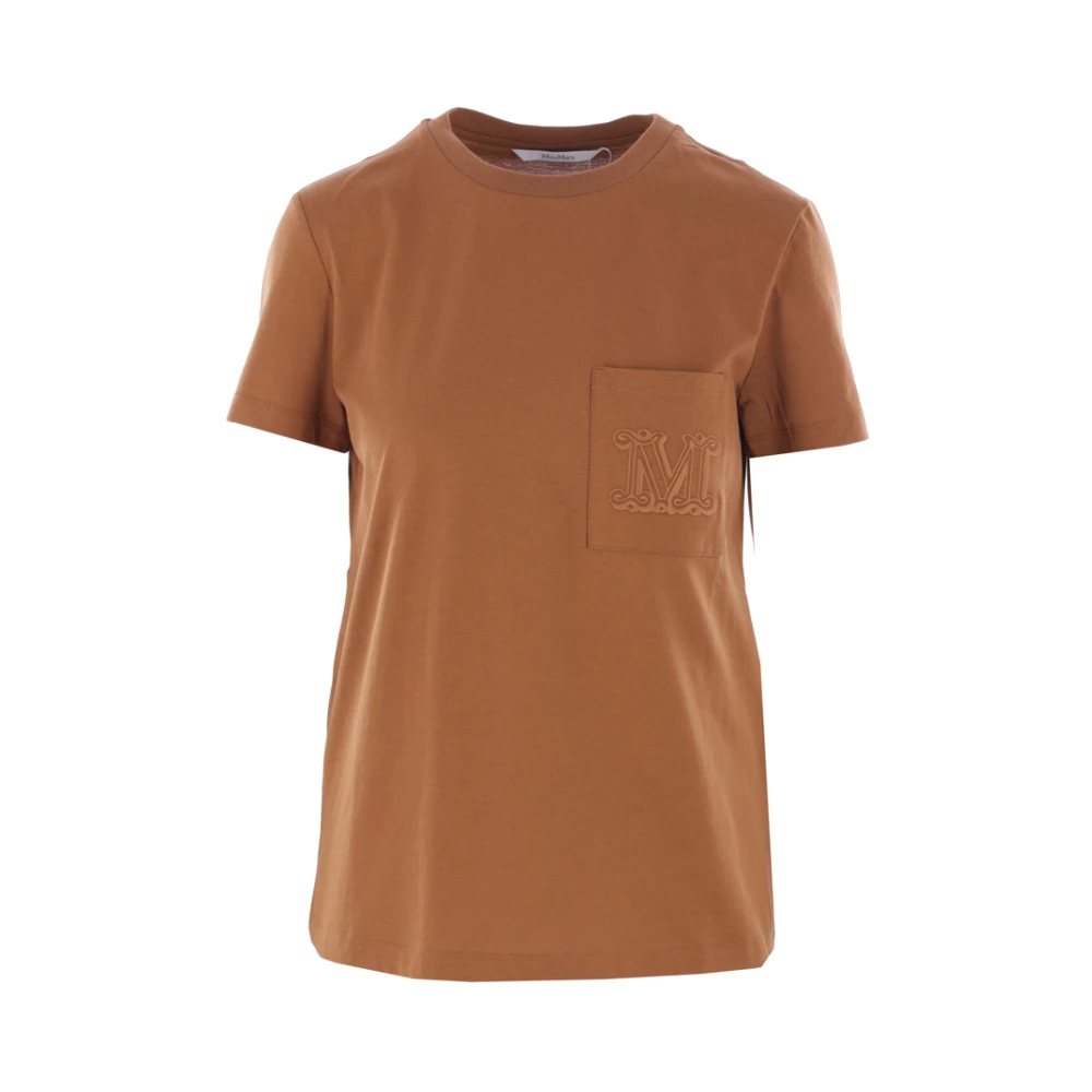 Max Mara Bruine Katoenen T-shirt met Monogram Borduurwerk Brown Dames