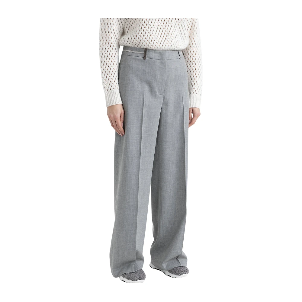 PESERICO Stretch wollen palazzo broek Gray Dames