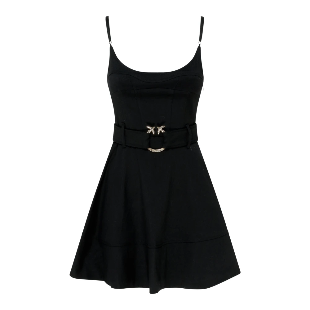 Pinko Women's Black Dress With Logo Belt - Short Dresses - L - Dresses