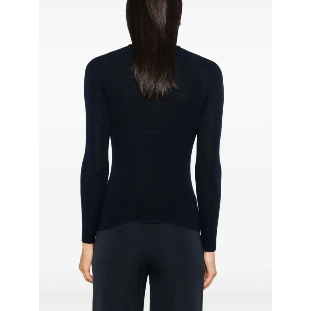 majestic filatures Navy Blue Merino Wool Turtleneck Sweater Blue Dames