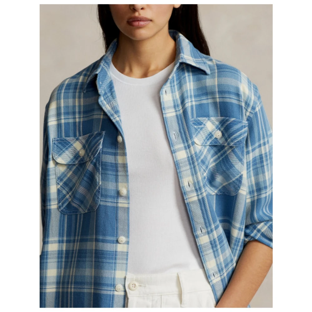 Polo Ralph Lauren Oversized Geruite Blouse Blue Dames