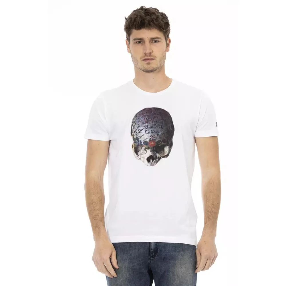 Trussardi Men's White T-Shirts, S, Slim Round Neck T-Shirt With Front Print