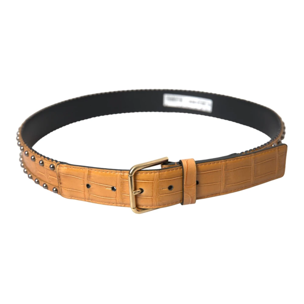 Dolce & Gabbana Beige Alligator Leren Studs Metalen Riem Beige Dames