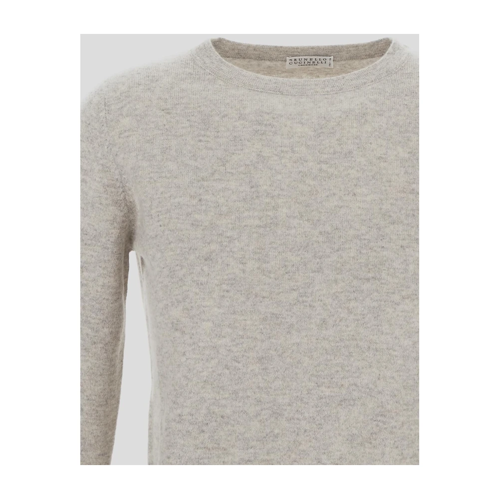 BRUNELLO CUCINELLI Luxe Cashmere Crew Neck Sweater Gray Dames