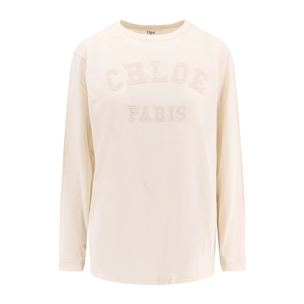 Chloé Logo Katoenen T-Shirt Korte Mouw Beige Dames