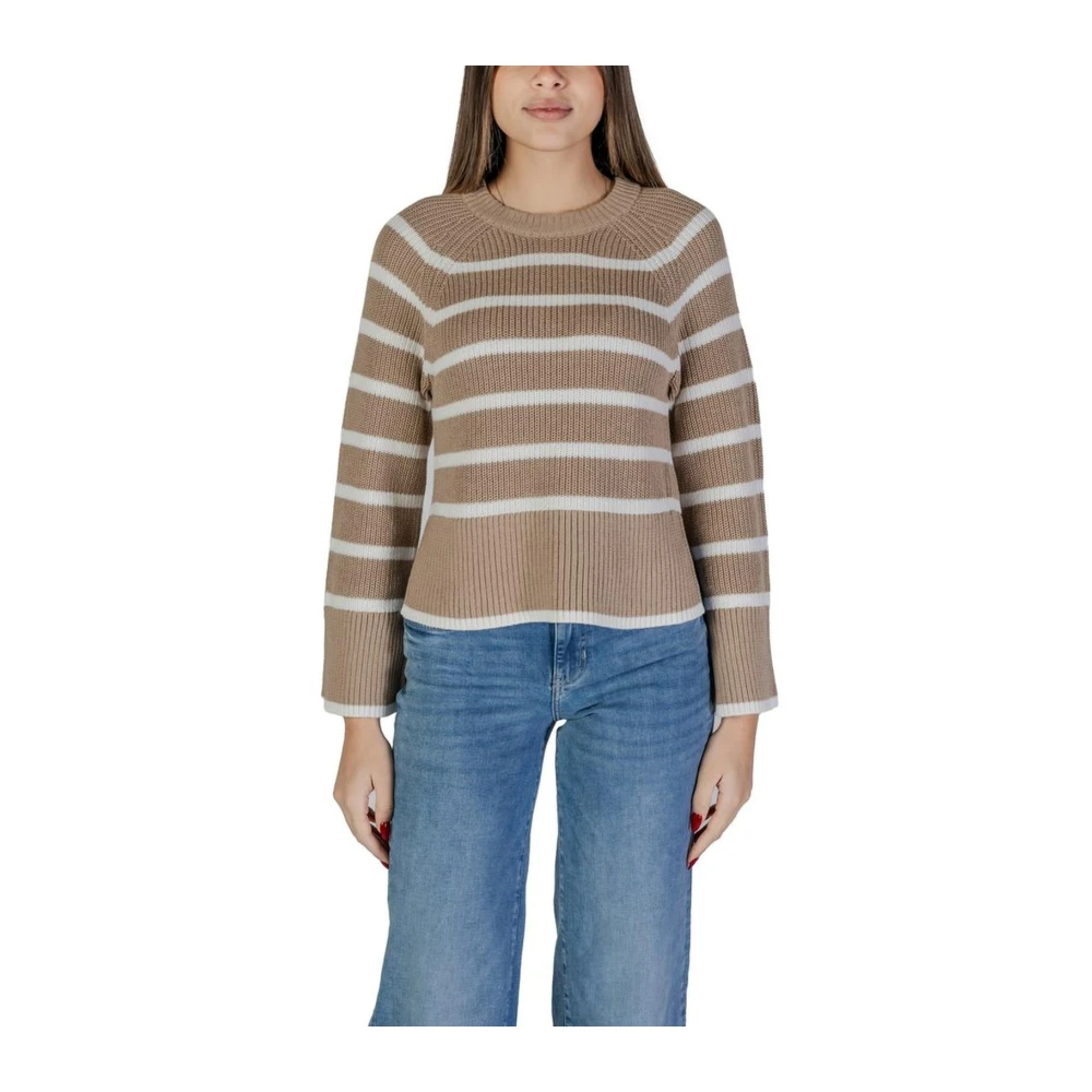 Vila Beige Crew Neck Katoenen Sweatshirt Beige Dames