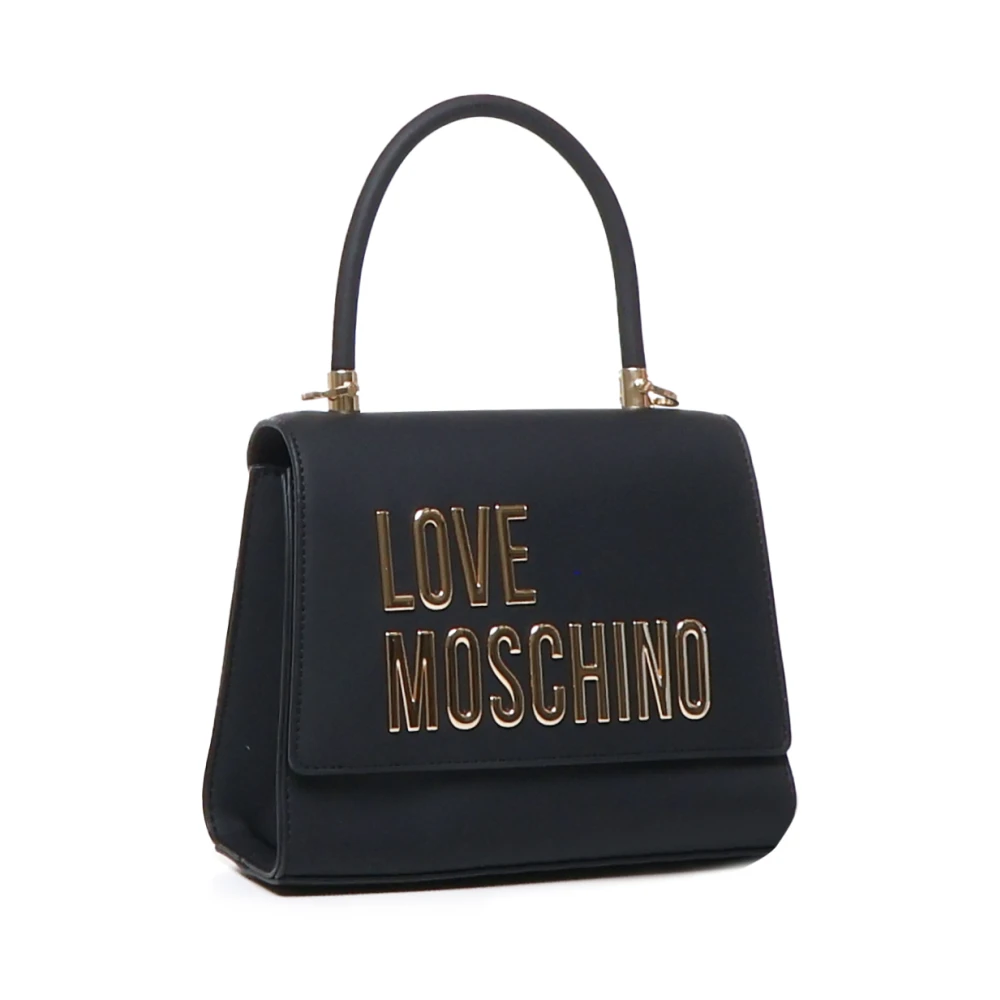 Love Moschino Zwarte Ecolederen Handtas met Gouden Letters Black Dames