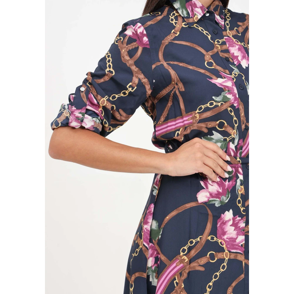 Ralph Lauren Blauwe midi-jurk met paardrijprint Multicolor Dames