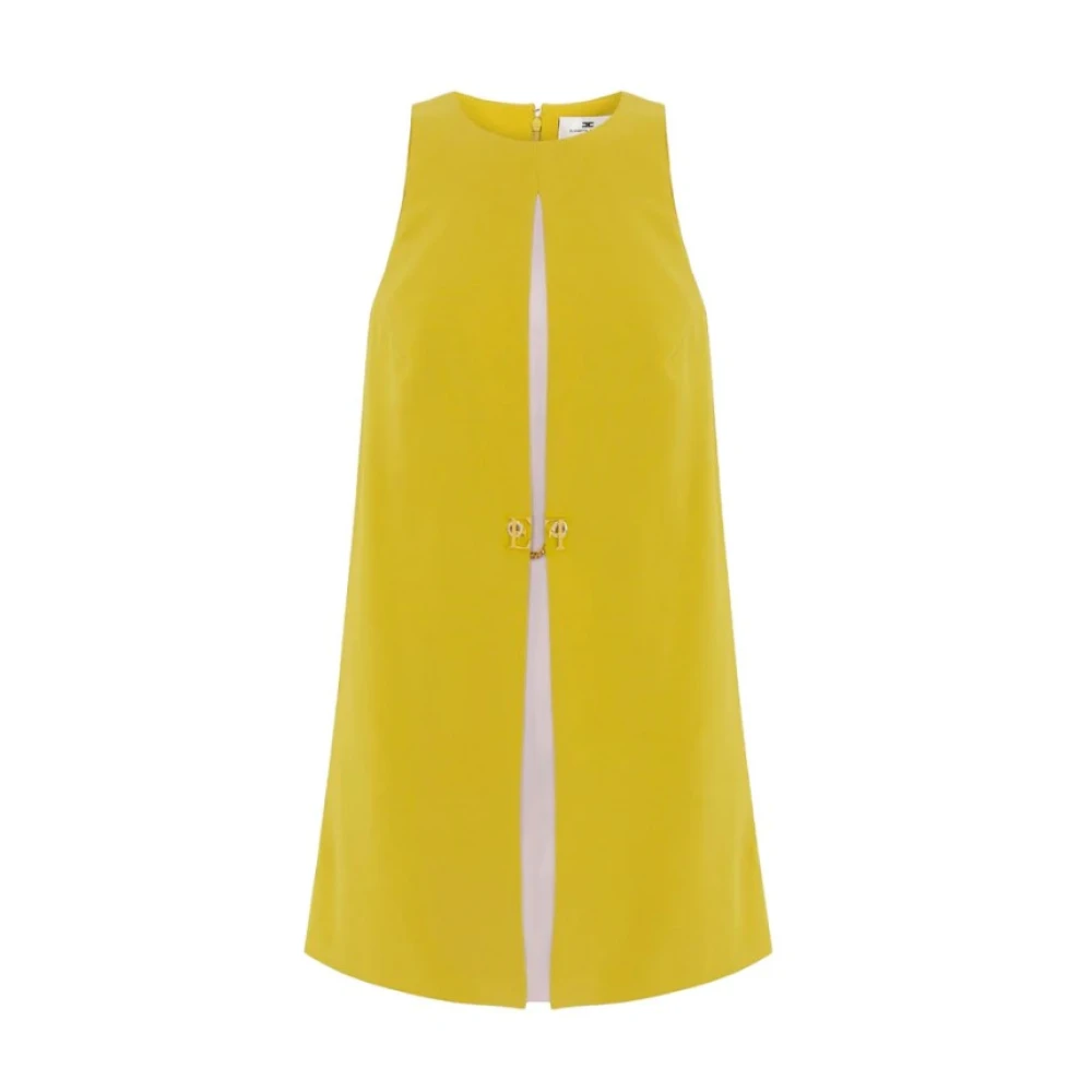 Elisabetta Franchi Yellow Short Dresses, Female, S, Sleeveless Two-Tone Bag Dress