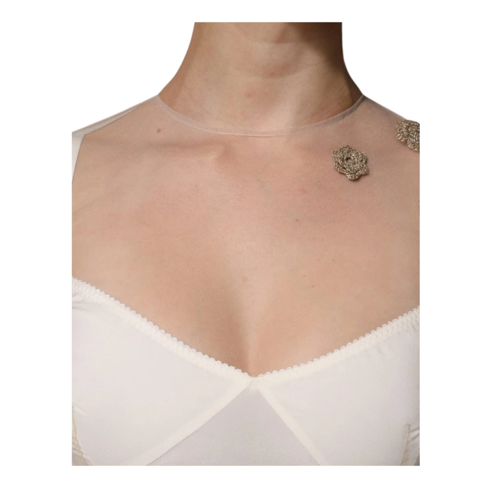 Dolce & Gabbana Witte Sheer Tulle Bodycon Midi Jurk White Dames