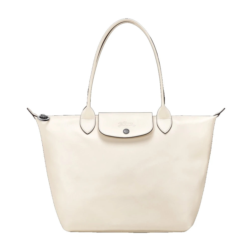Longchamp Elegante Koeienhuid Leren Tas in Ecru White Dames