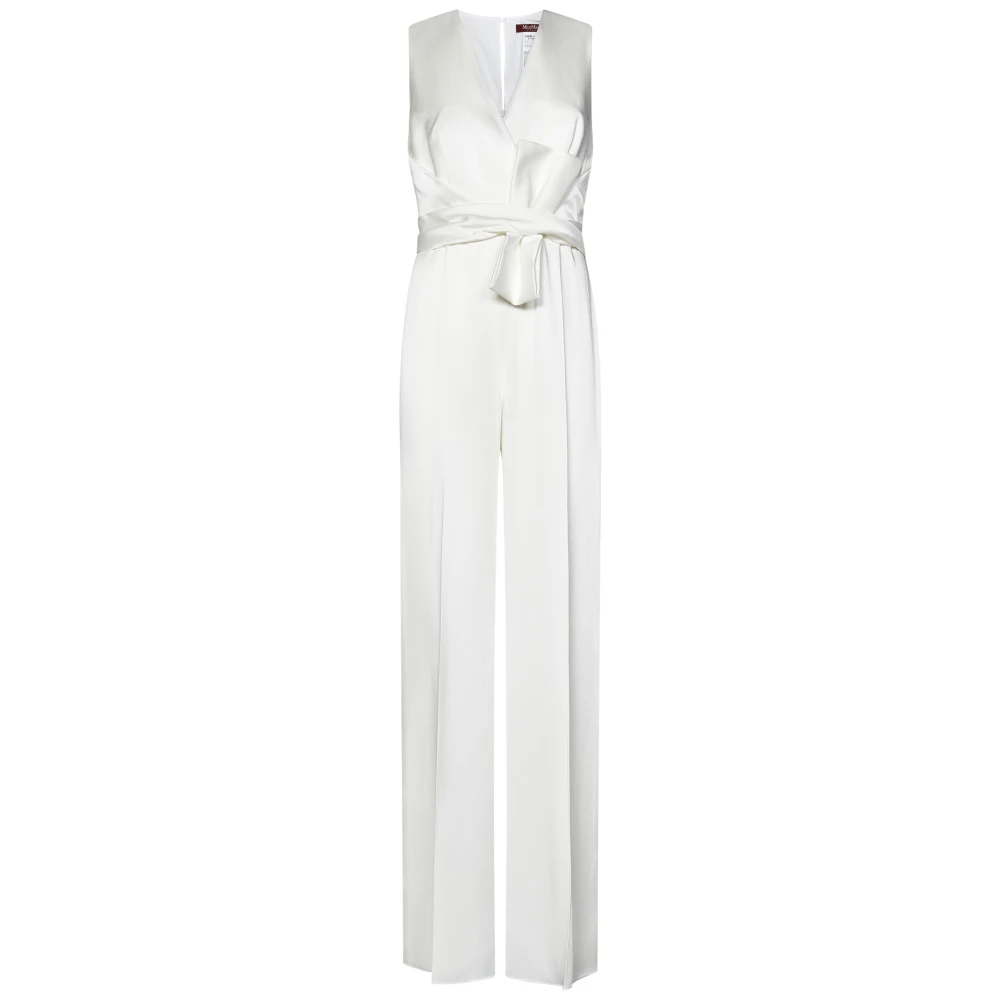 Max Mara Witte V-hals Mouwloze Jurk met Strik White Dames