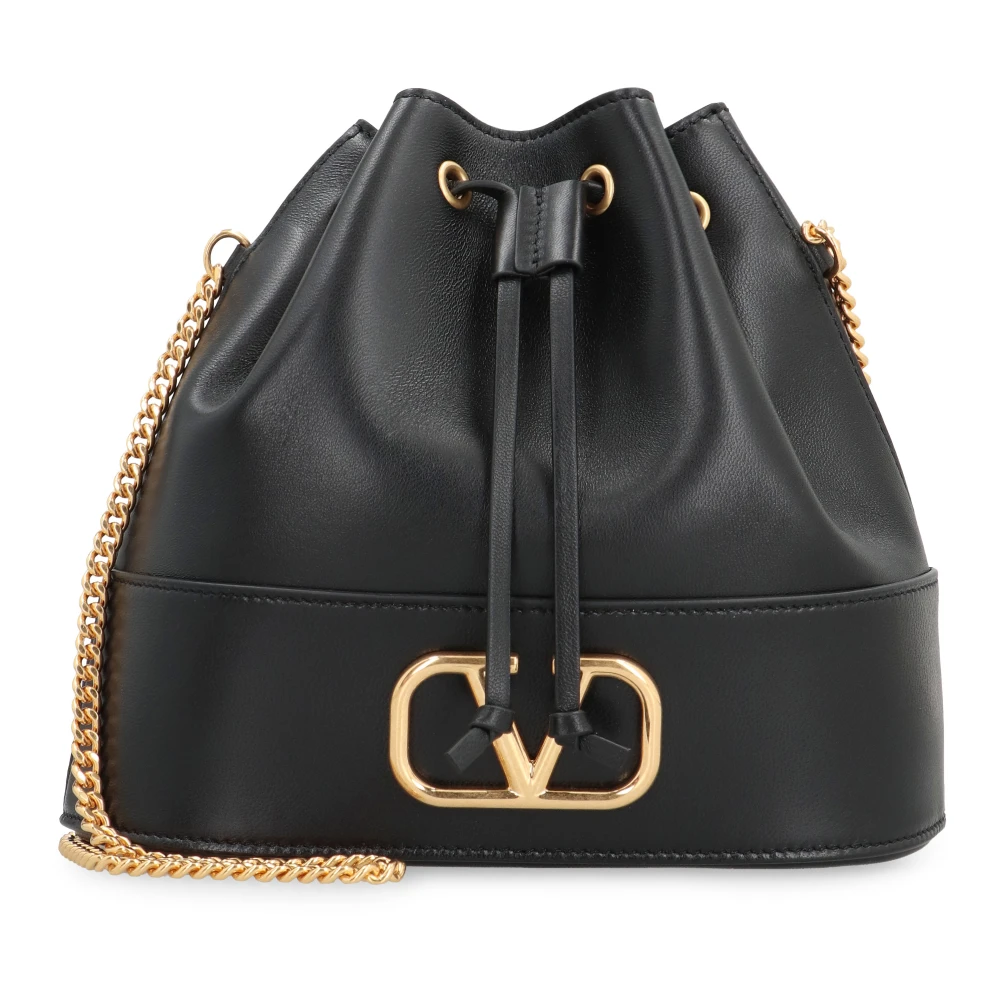 Valentino Garavani Zwarte Kalfsleren Trekkoordtas Black Dames