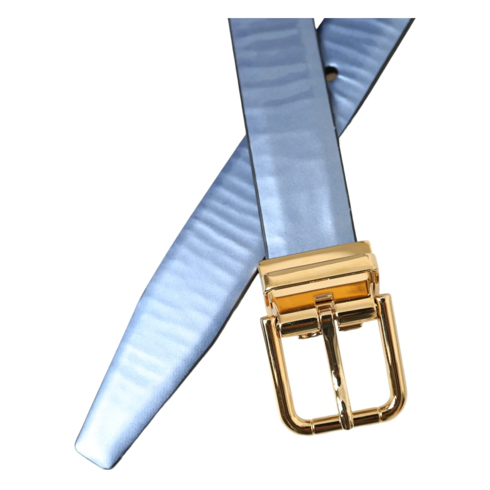 Dolce & Gabbana Metalen Blauw Leren Riem met Gouden Gesp Blue Unisex