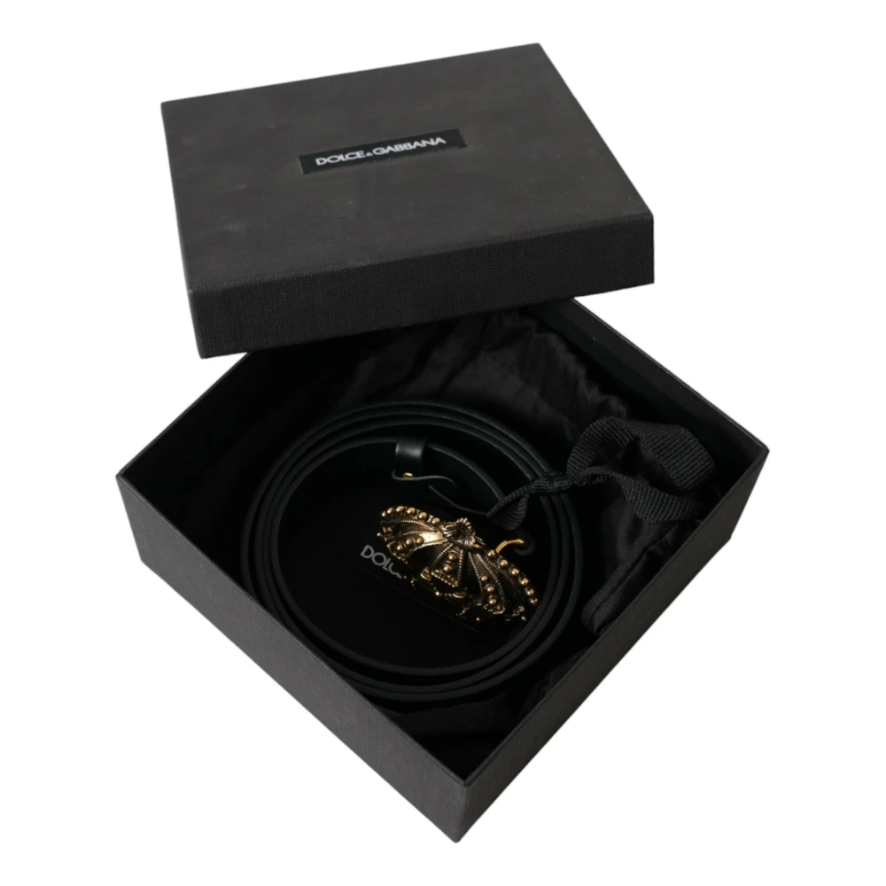 Dolce & Gabbana Zwart Leren Gouden Kroon Riem Black Dames