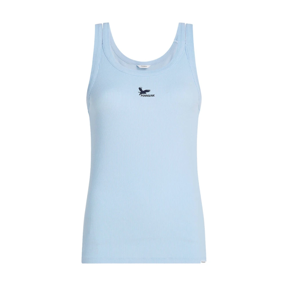 Penn&Ink N.Y Mouwloze Top met Singlet Print Blue Dames