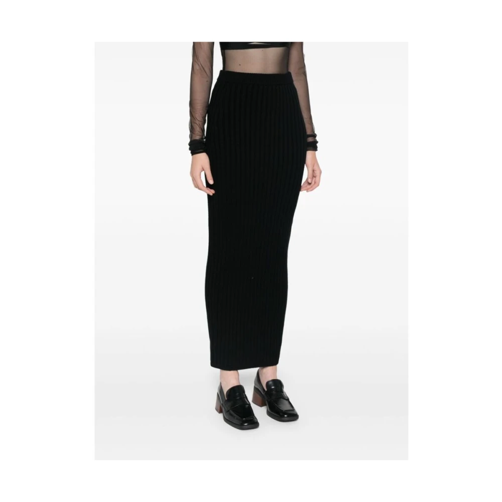 Max Mara Zwarte Geribbelde Gebreide Pencilrok Black Dames