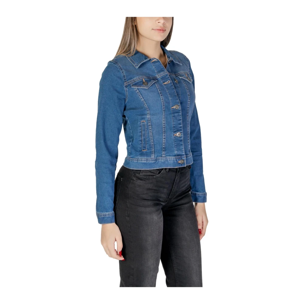 Ichi Klassieke Denim Blazer V-Neck Stijl Blue Dames