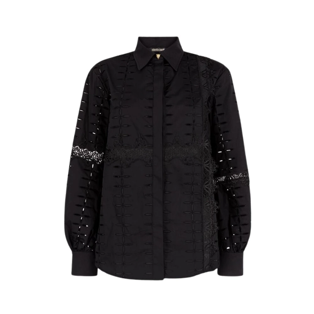 Roberto Cavalli Geborduurd shirt met uitsnijding Black Dames