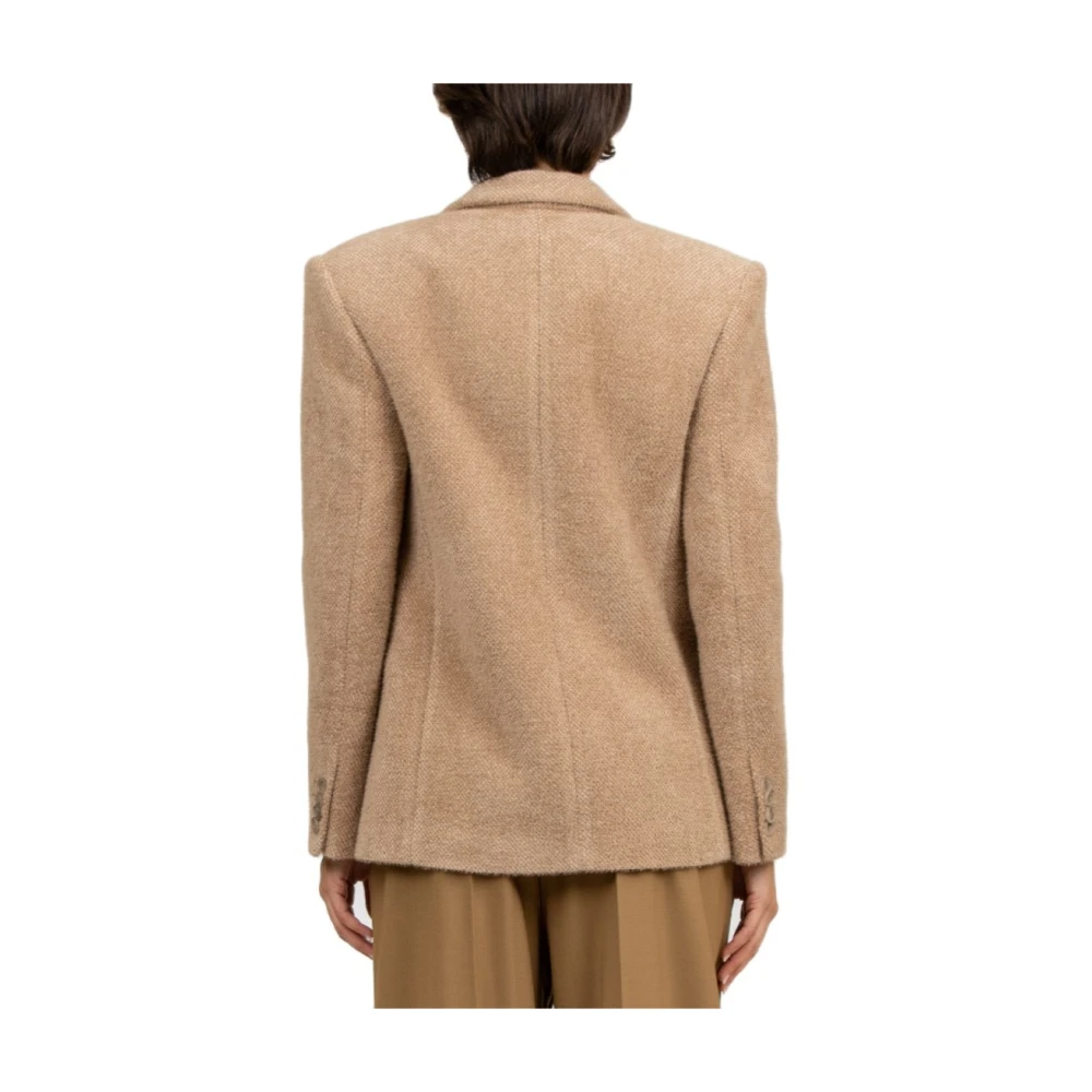 Giuseppe Di Morabito Beige Wol Double-Breasted Jas met Bloem Broche Beige Dames