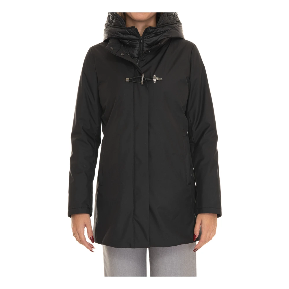 Fay Afneembare Bib Toggle Coat met Asymmetrische Rits Black Dames