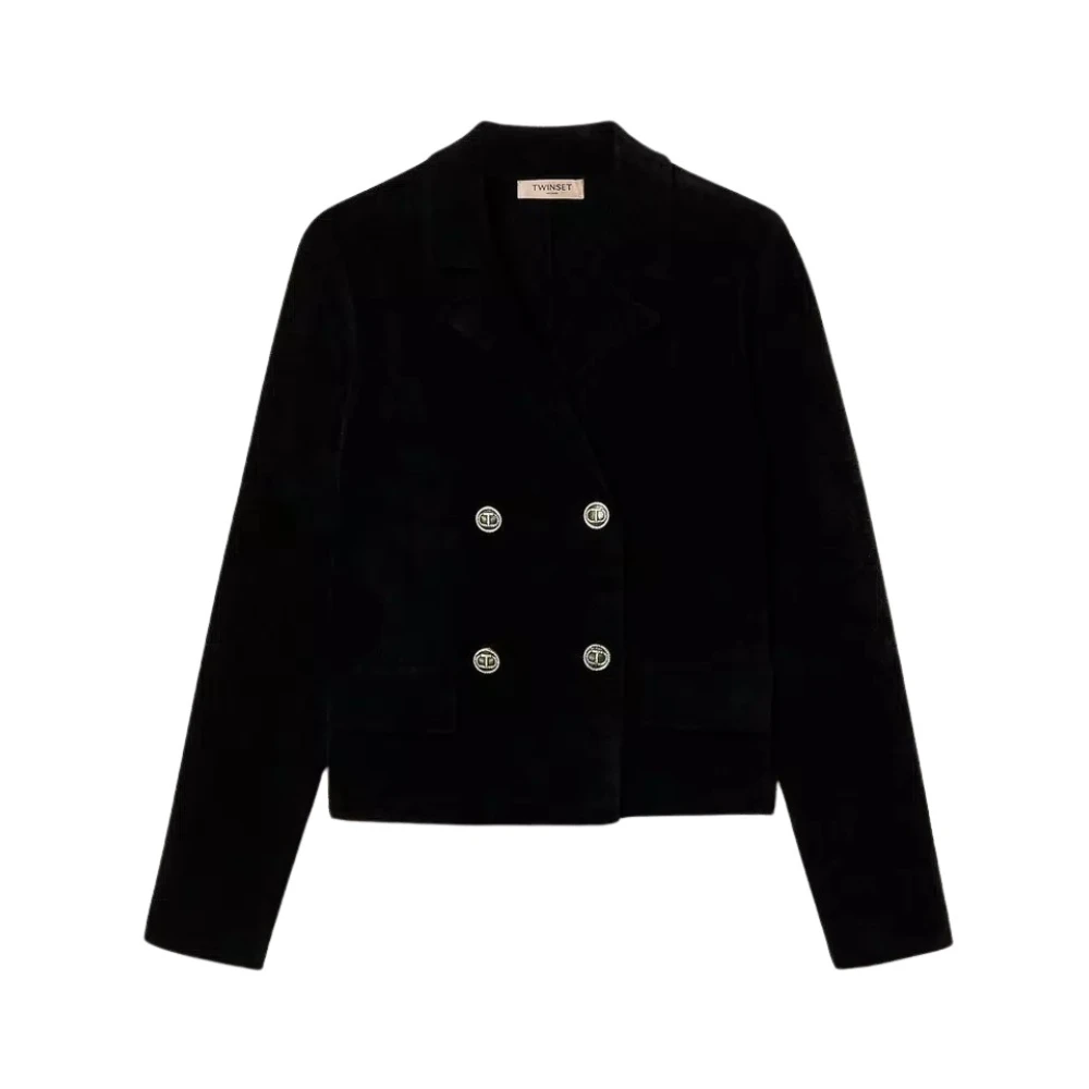 Twinset Gebreid jasje met ovale knopen Black Dames