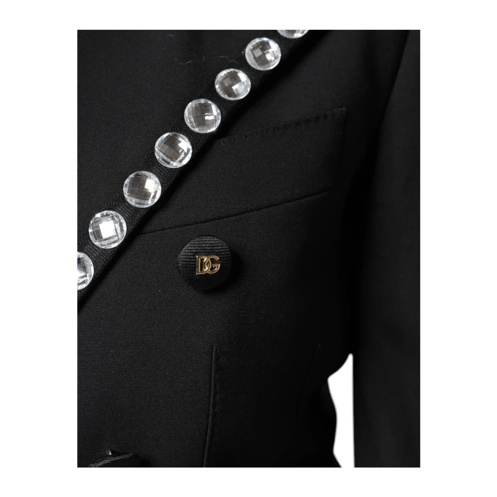 Dolce & Gabbana Kristal Dubbel Breasted Blazer Jas Black Dames