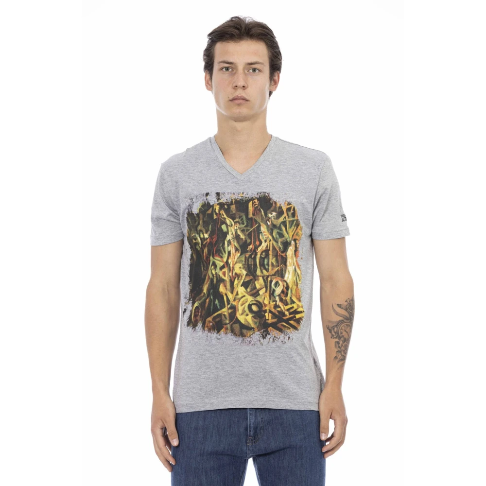 Trussardi Mannelijk Grijs Tops Heren, 2XL, Korte Mouw V-Hals T-Shirt