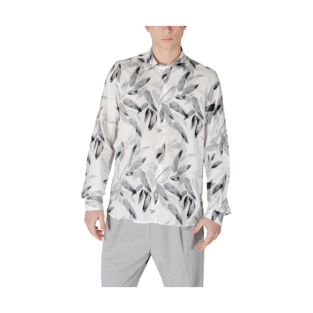 Antony Morato Men's White Viscose Shirt With Logoed Metal Badge