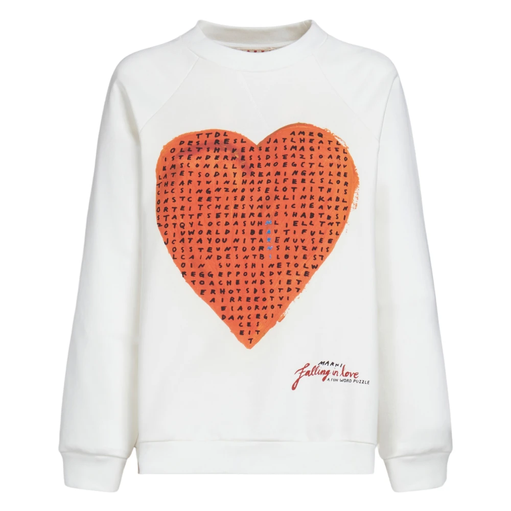 Marni Loopback Sweatshirt met Wordsearch Heart Print Witte Heart Crewneck Gebreide Kleding White Dames