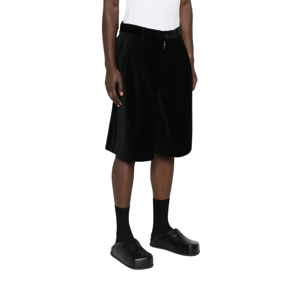 Comme des Garçons Zwarte Fluwelen Geplooide Shorts Black Heren