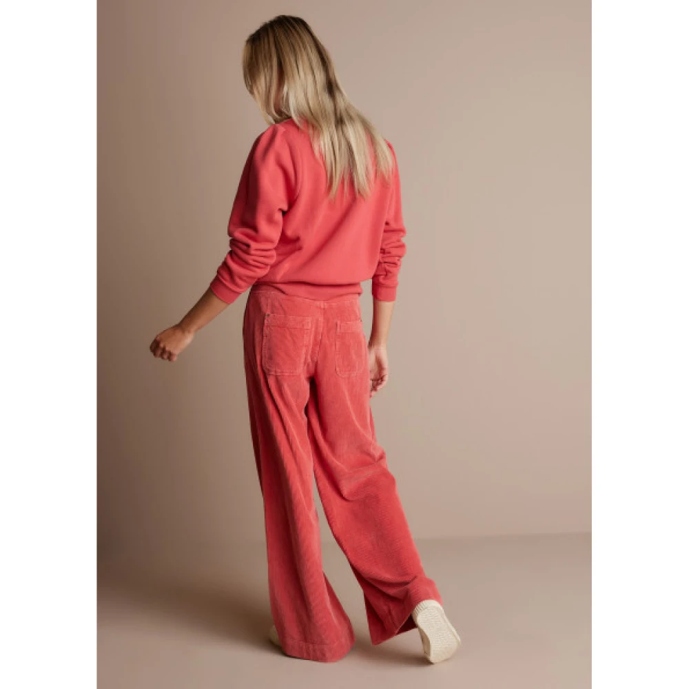 Summum Woman Fluwelen Broek met Hoge Taille en Wijde Pijpen Red Dames