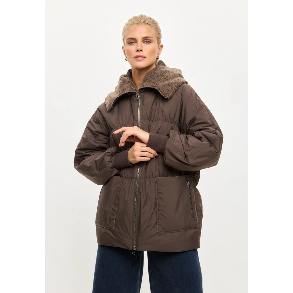 Cesare Gaspari Shearling-Kraag Pufferjas Chocolade Brown Dames