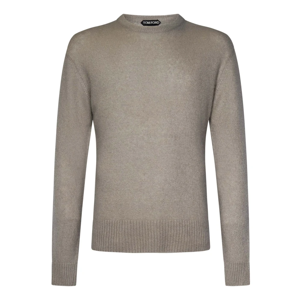 Tom Ford Sand Cashmere Zijde Gebreide Crewneck Sweater Gray Heren