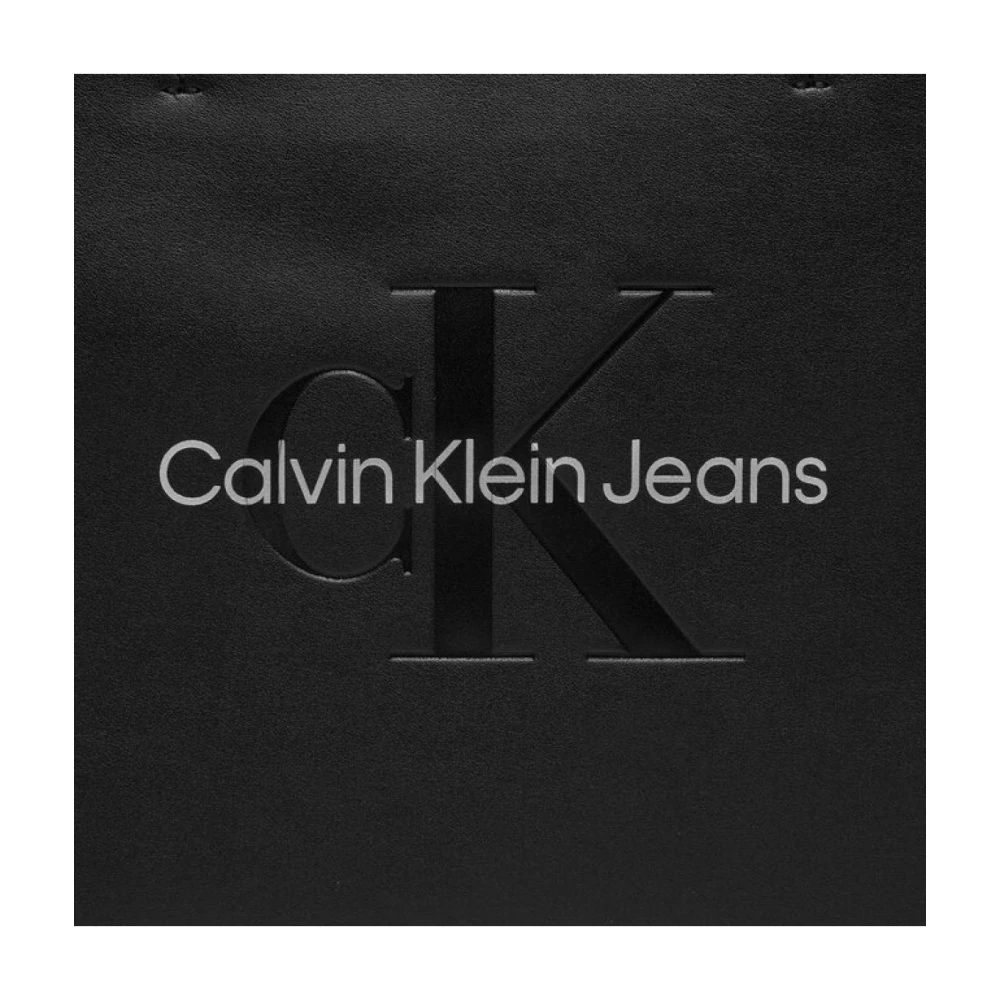 Calvin Klein Metallic Logo Print Mini Tote Tas Black Dames