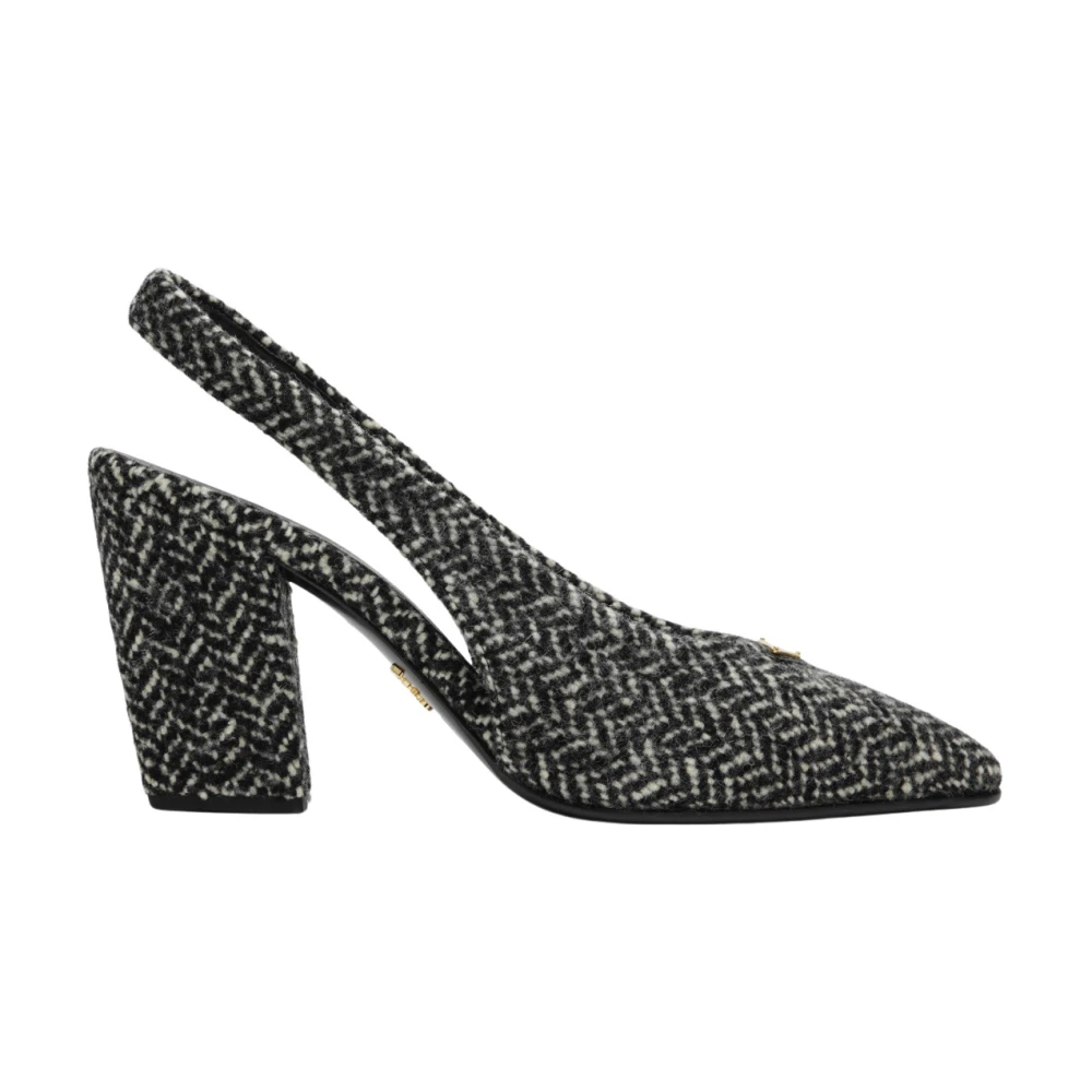Prada Chevron Fabric Slingback Pumps - Female - Pumps - Black - 5 1/2 Uk - Shoes