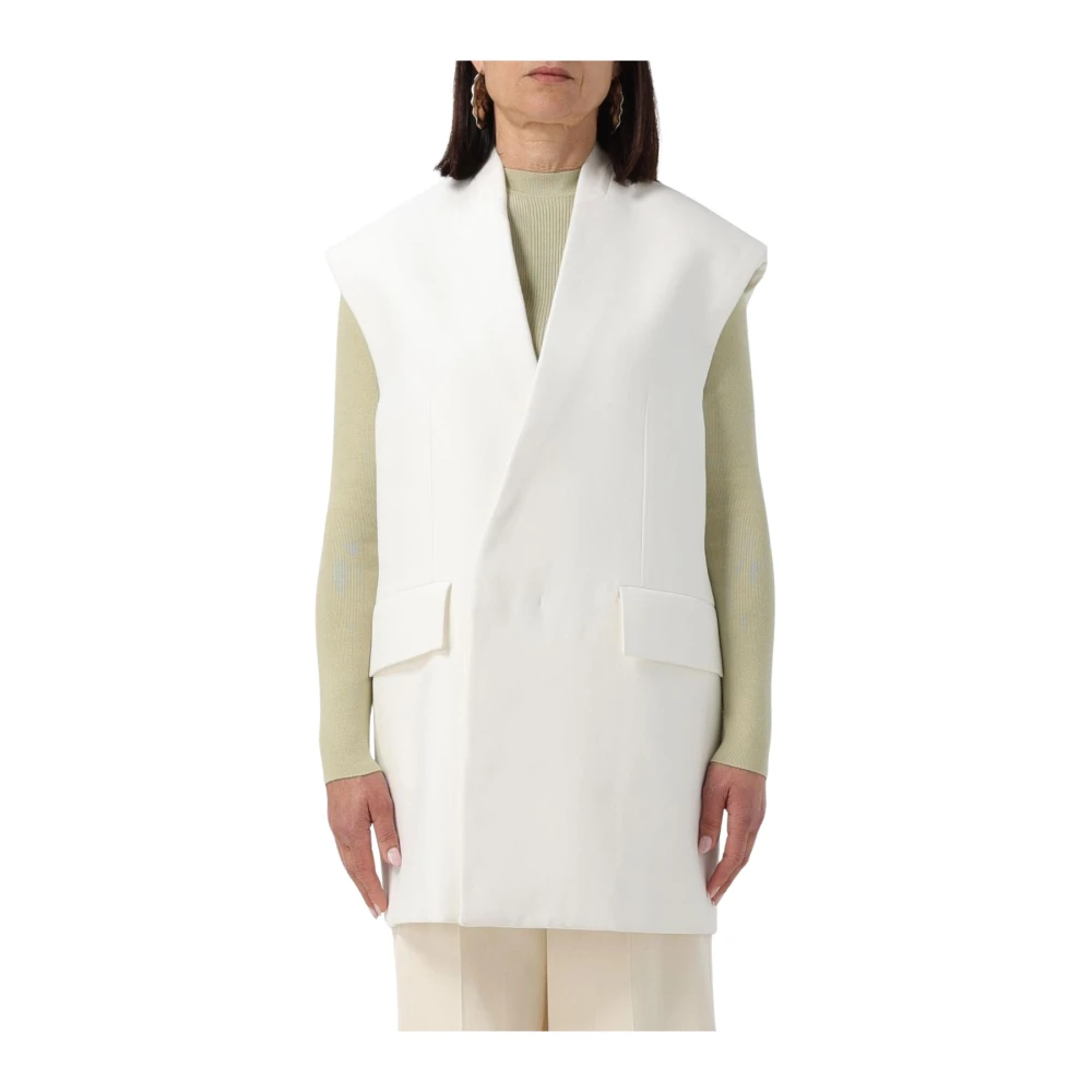Jil Sander Women's White Waistcoats, 2XS, Sleeveless Waistcoat Blazer Vest